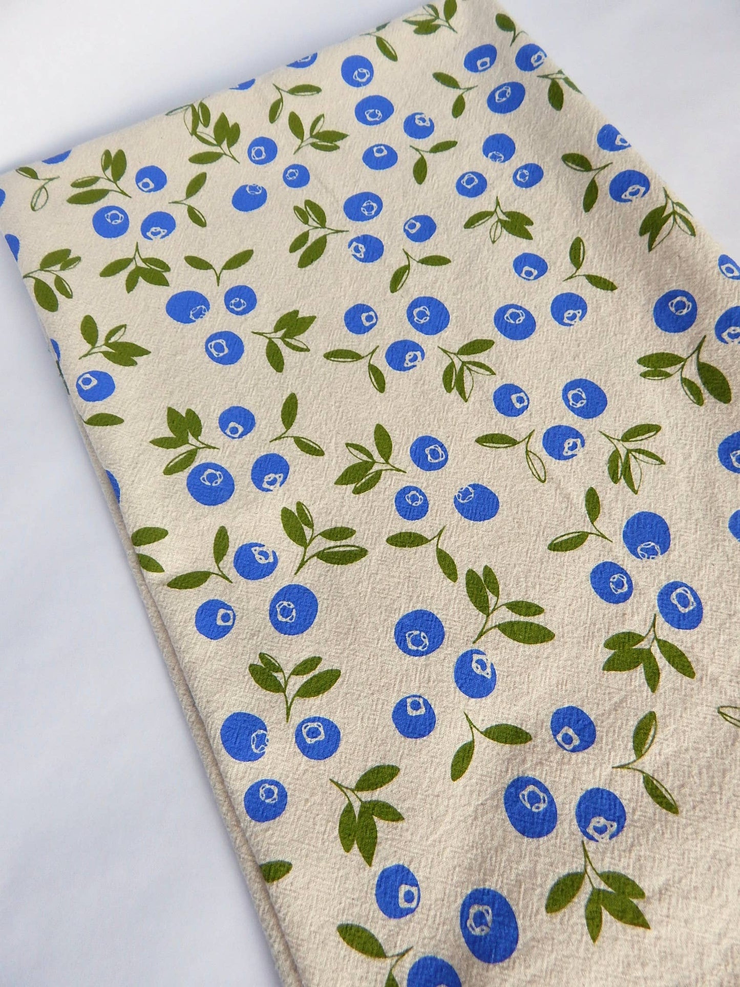 Hand Printed Cotton Tea Towel: Blueberry