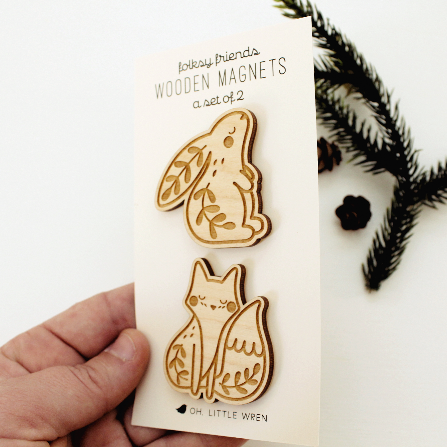 Laser Cut Wood Magnets: Folksy Fox + Rabbit