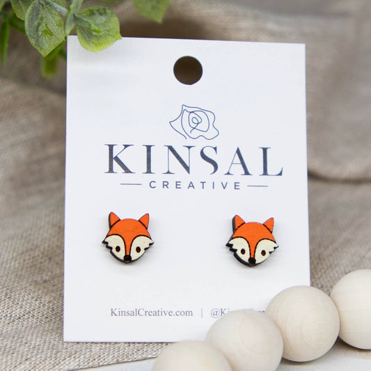 Laser Cut Wood Stud Earrings: Fox