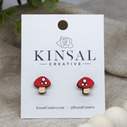 Laser Cut Wood Stud Earrings: Mushrooms