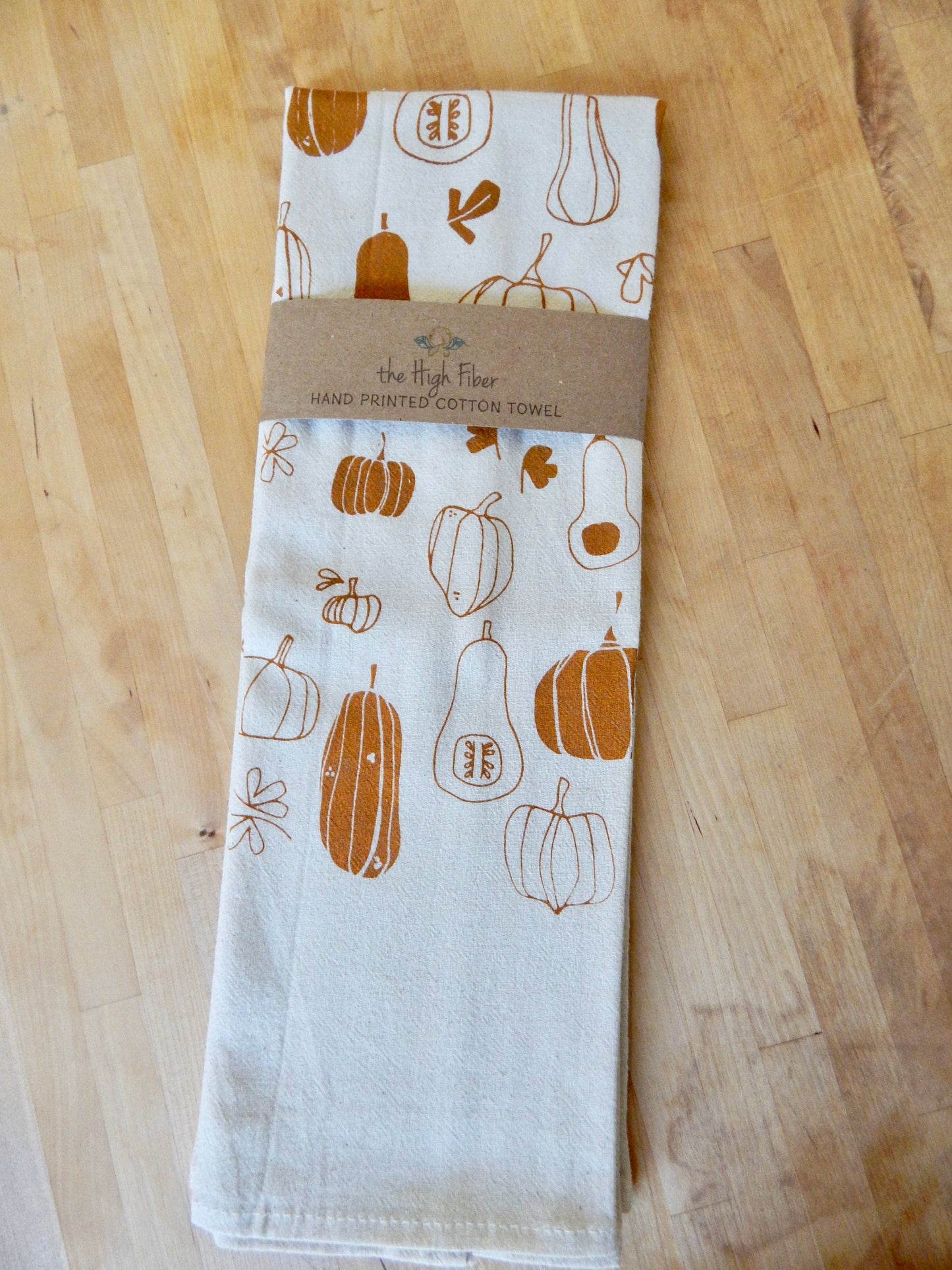 Hand Printed Cotton Tea Towel: Pumpkin + Squash