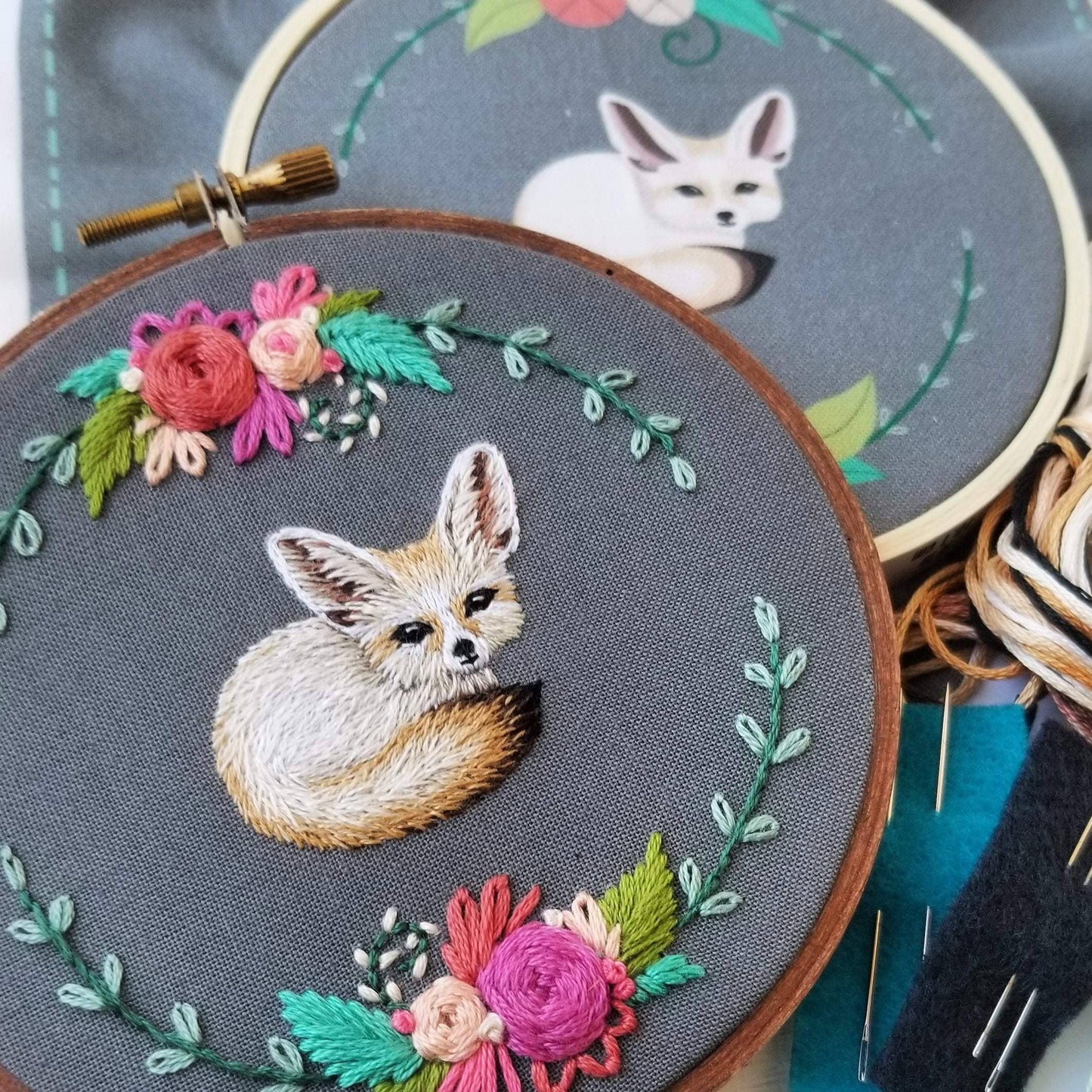 Embroidery Kit: Floral Fennec Fox