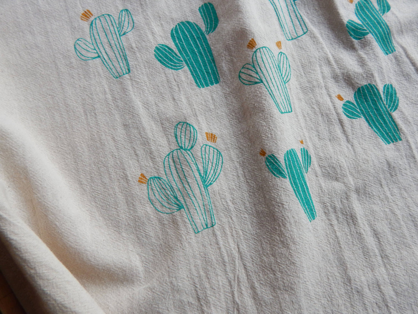 Hand Printed Cotton Tea Towel: Cacti