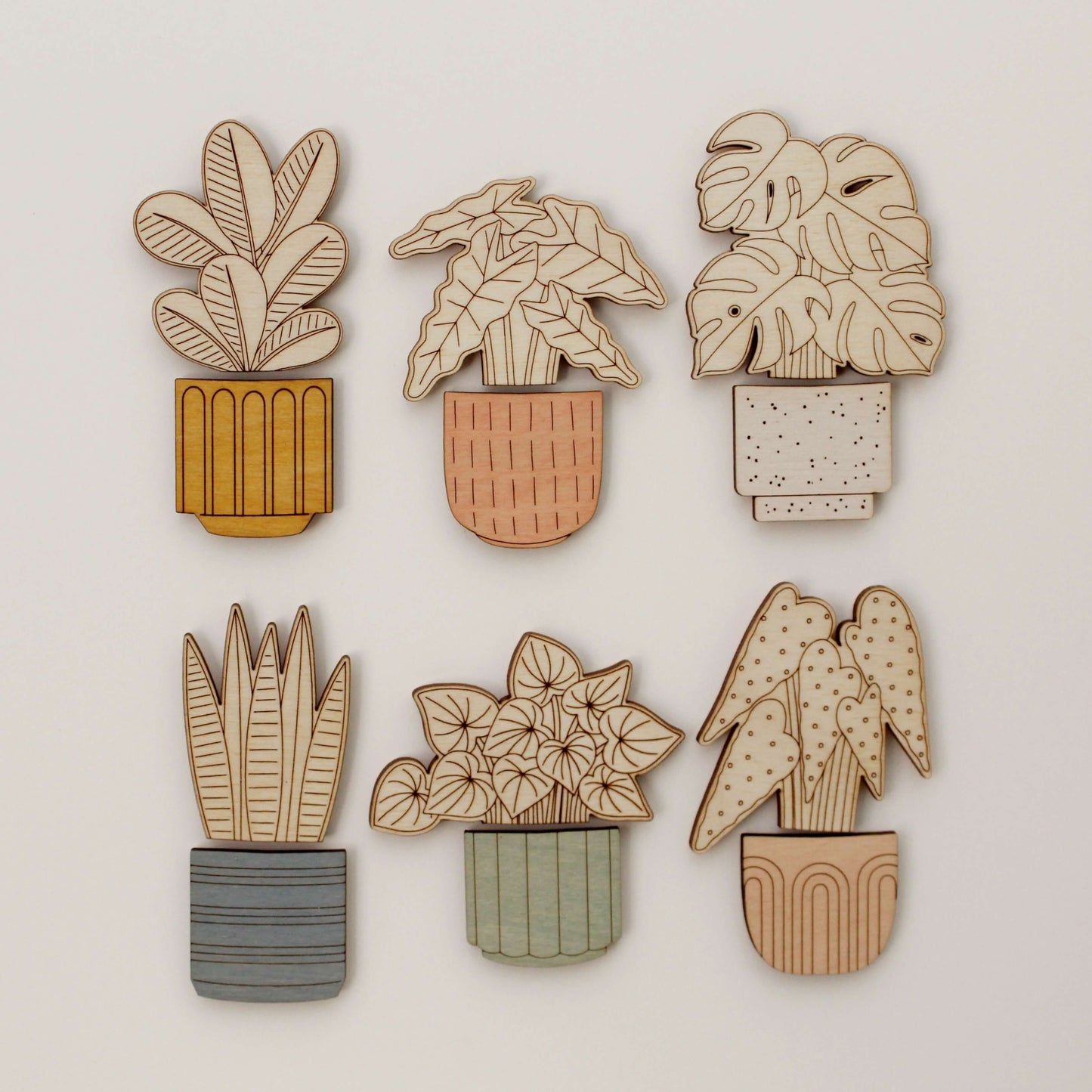 Laser Cut Wood Magnets: Houseplant - Rubber Plant 2pcs