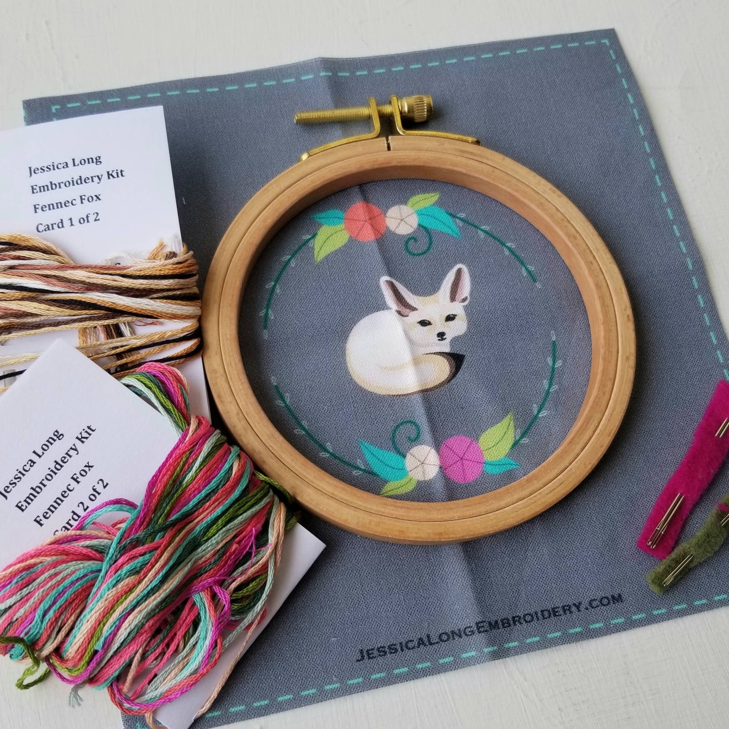 Embroidery Kit: Floral Fennec Fox