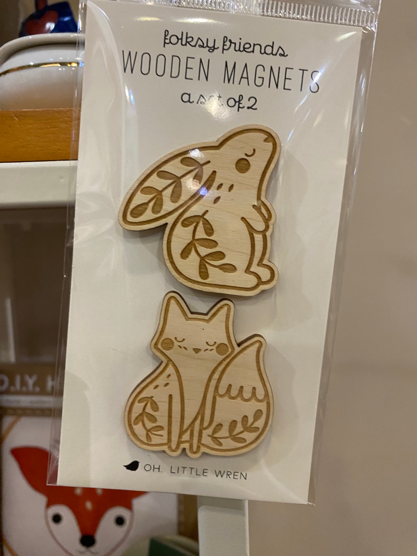 Laser Cut Wood Magnets: Folksy Fox + Rabbit