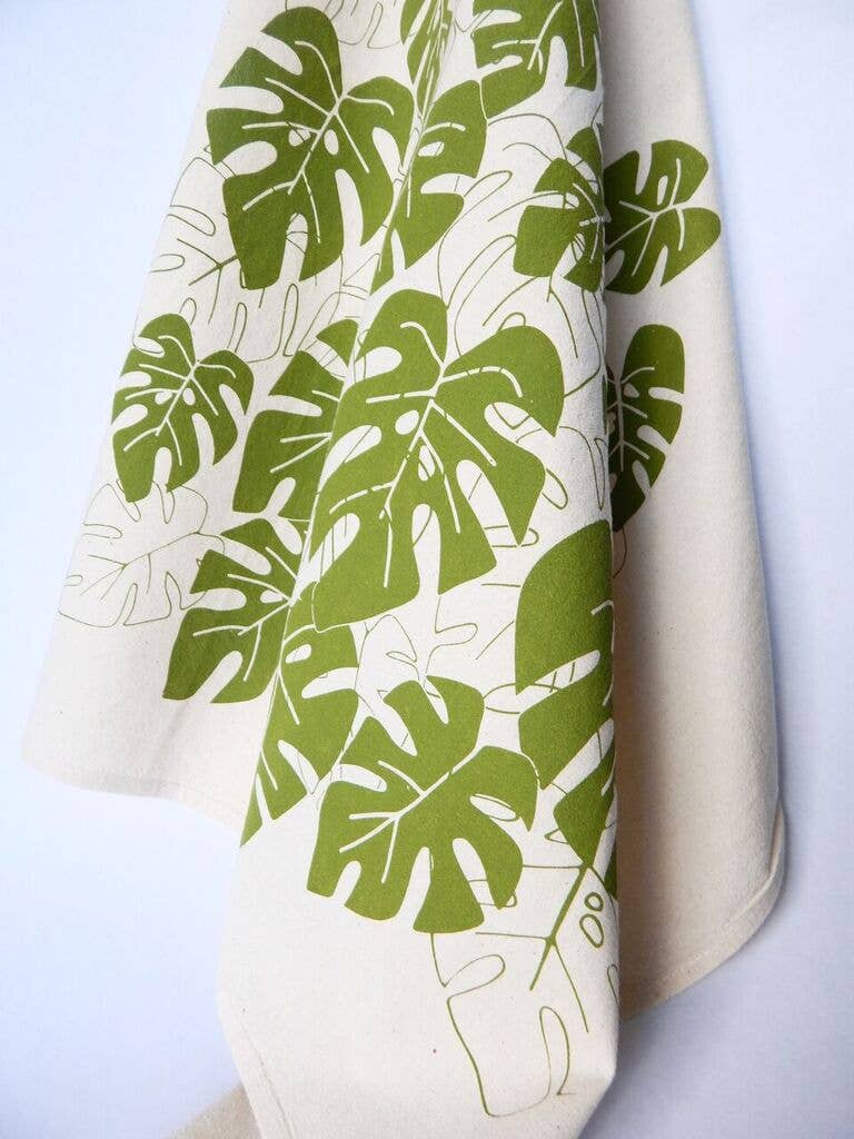 Hand Printed Cotton Tea Towel: Monstera Plant