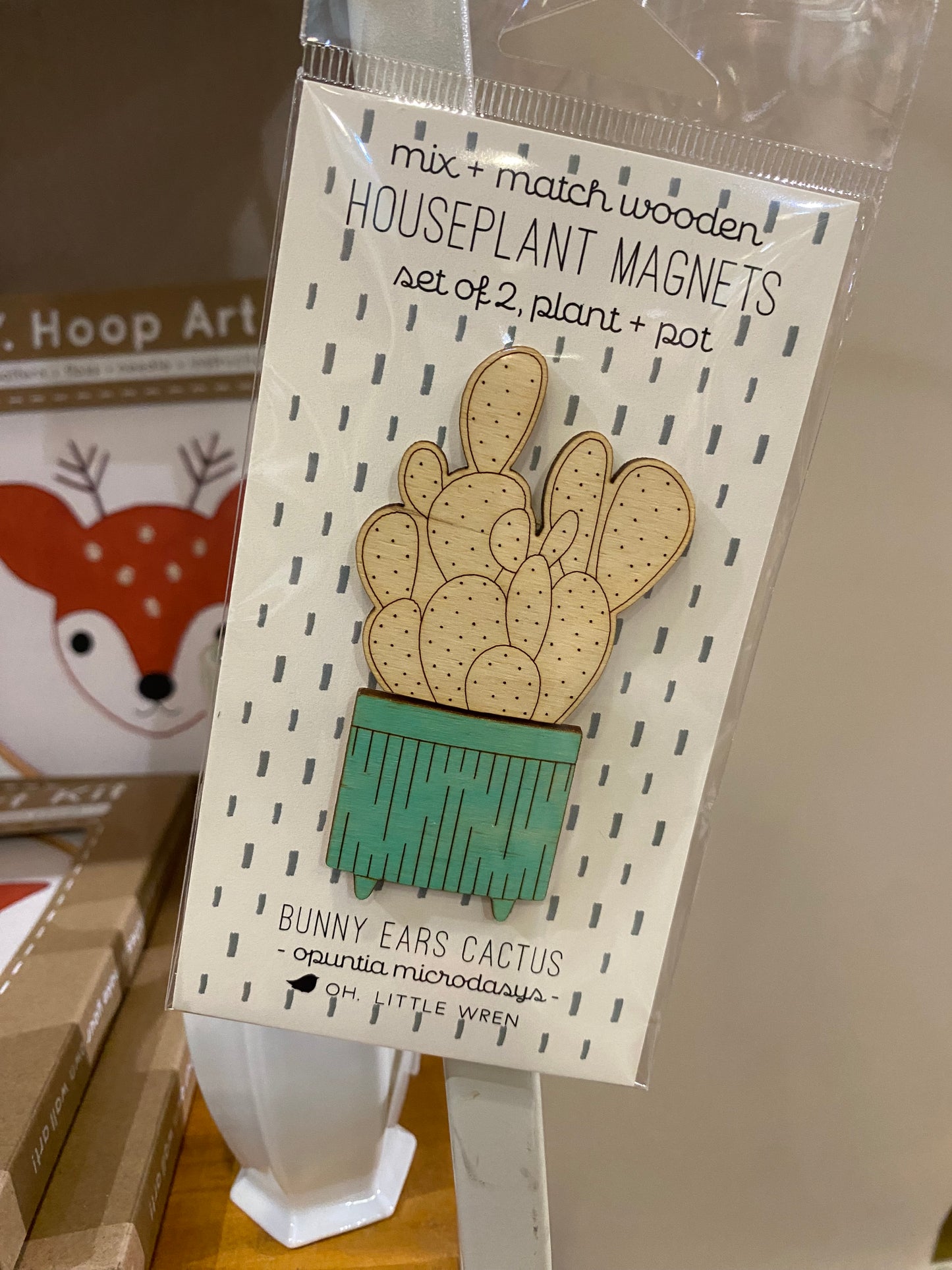 Laser Cut Wood Magnets: Houseplant -
 Bunny Ears Cactus 2pcs