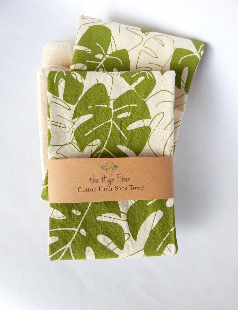 Hand Printed Cotton Tea Towel: Monstera Plant