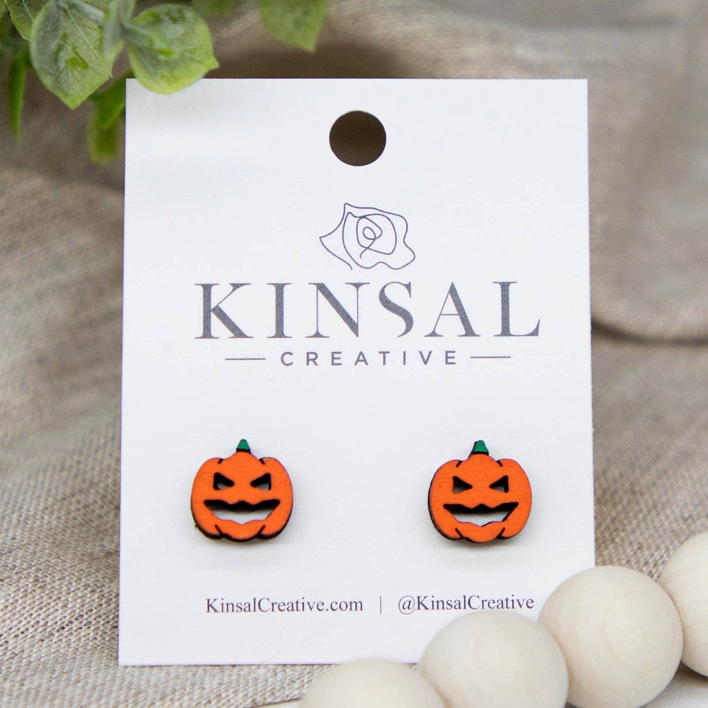 Laser Cut Wood Stud Earrings: Jack-O-Lantern Pumpkins