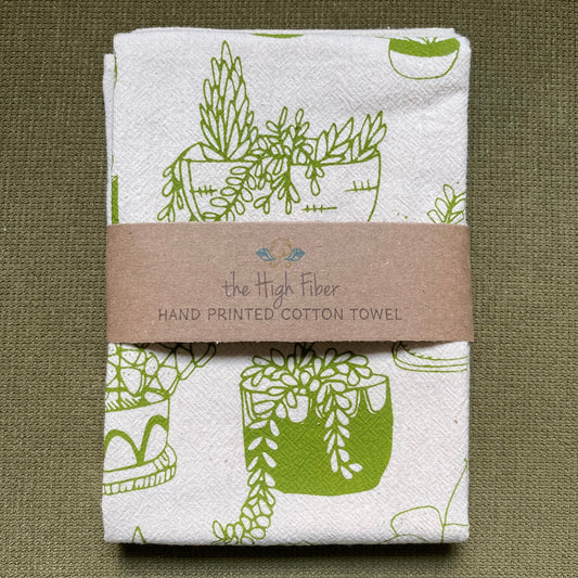 Hand Printed Cotton Tea Towel: Succulents