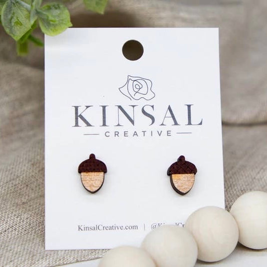 Laser Cut Wood Stud Earrings: Acorns