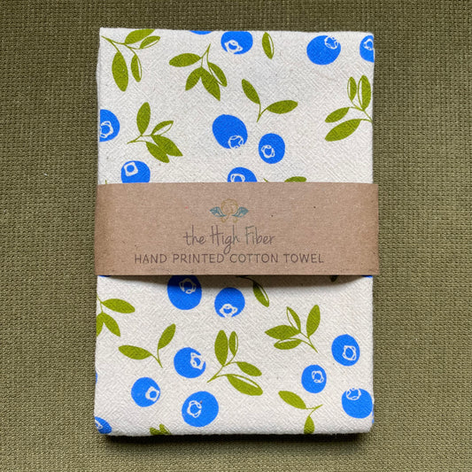 Hand Printed Cotton Tea Towel: Blueberry