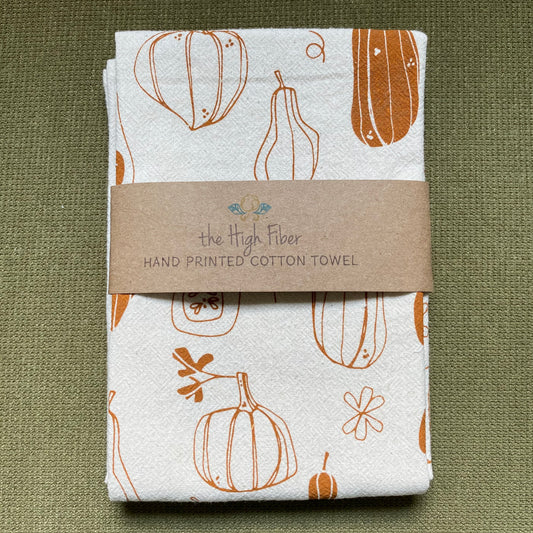 Hand Printed Cotton Tea Towel: Pumpkin + Squash