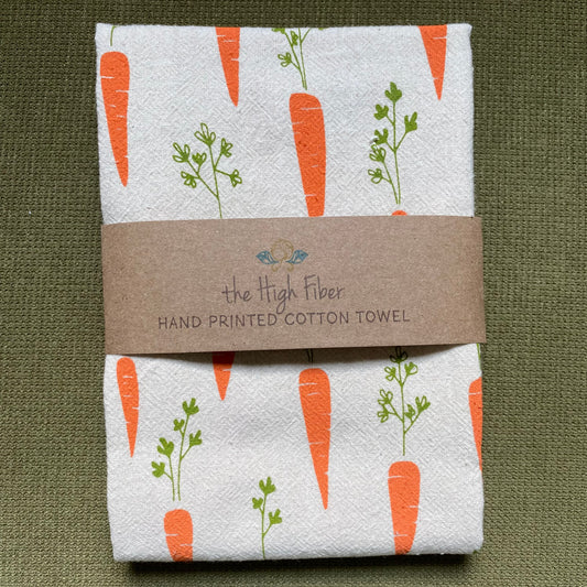 Hand Printed Cotton Tea Towel: Carrots