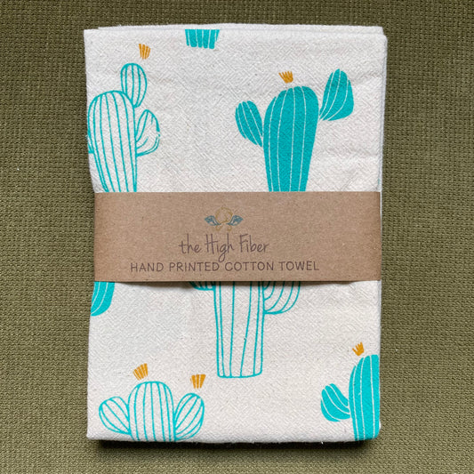 Hand Printed Cotton Tea Towel: Cacti