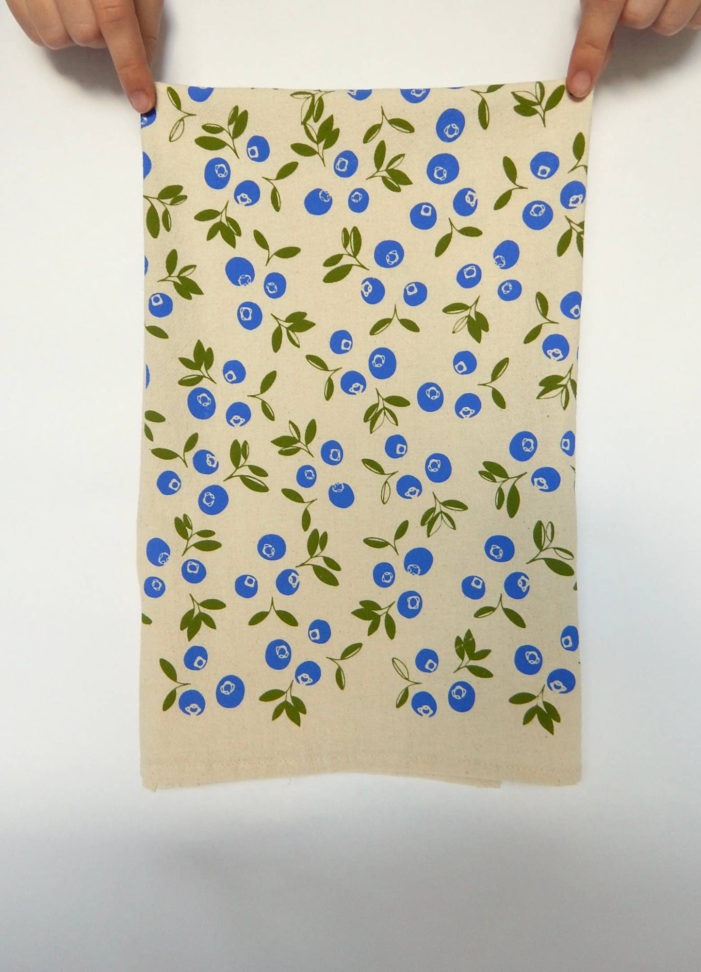 Hand Printed Cotton Tea Towel: Blueberry