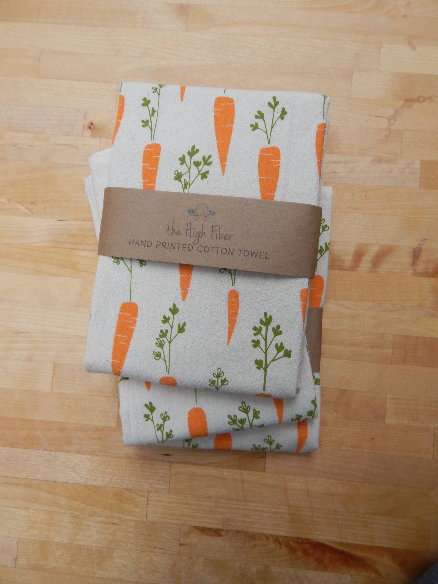 Hand Printed Cotton Tea Towel: Carrots