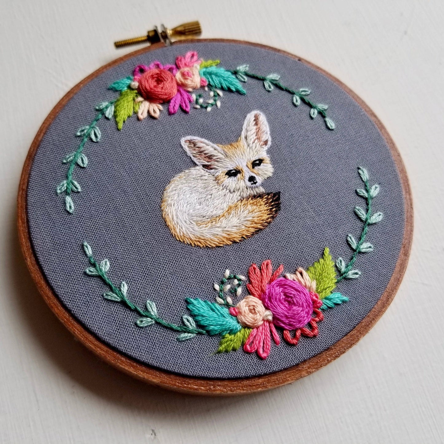 Embroidery Kit: Floral Fennec Fox