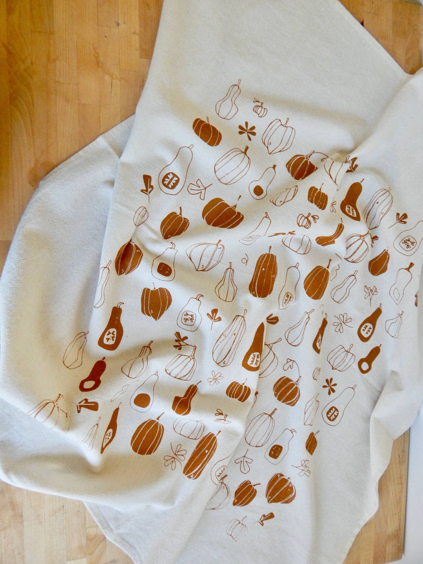 Hand Printed Cotton Tea Towel: Pumpkin + Squash