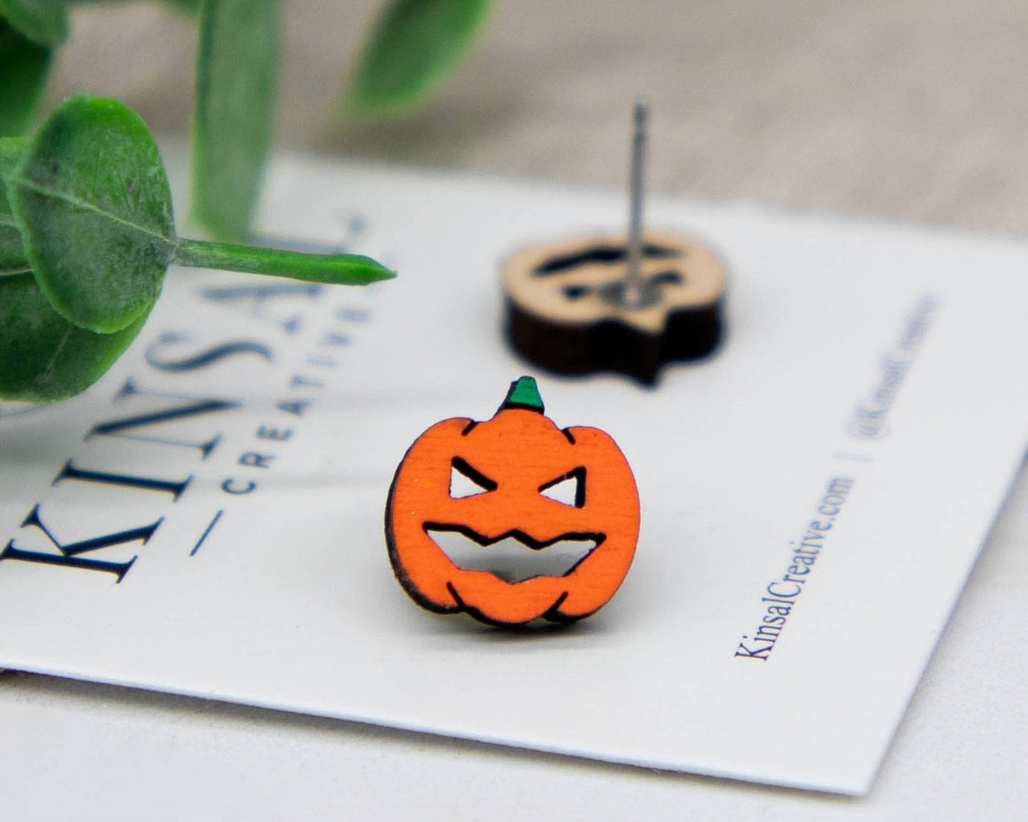 Laser Cut Wood Stud Earrings: Jack-O-Lantern Pumpkins