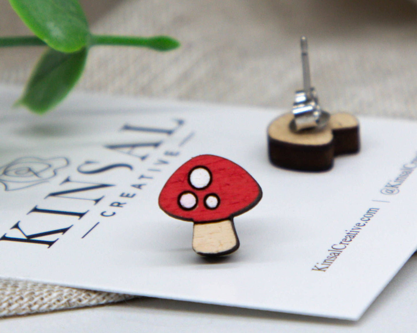 Laser Cut Wood Stud Earrings: Mushrooms