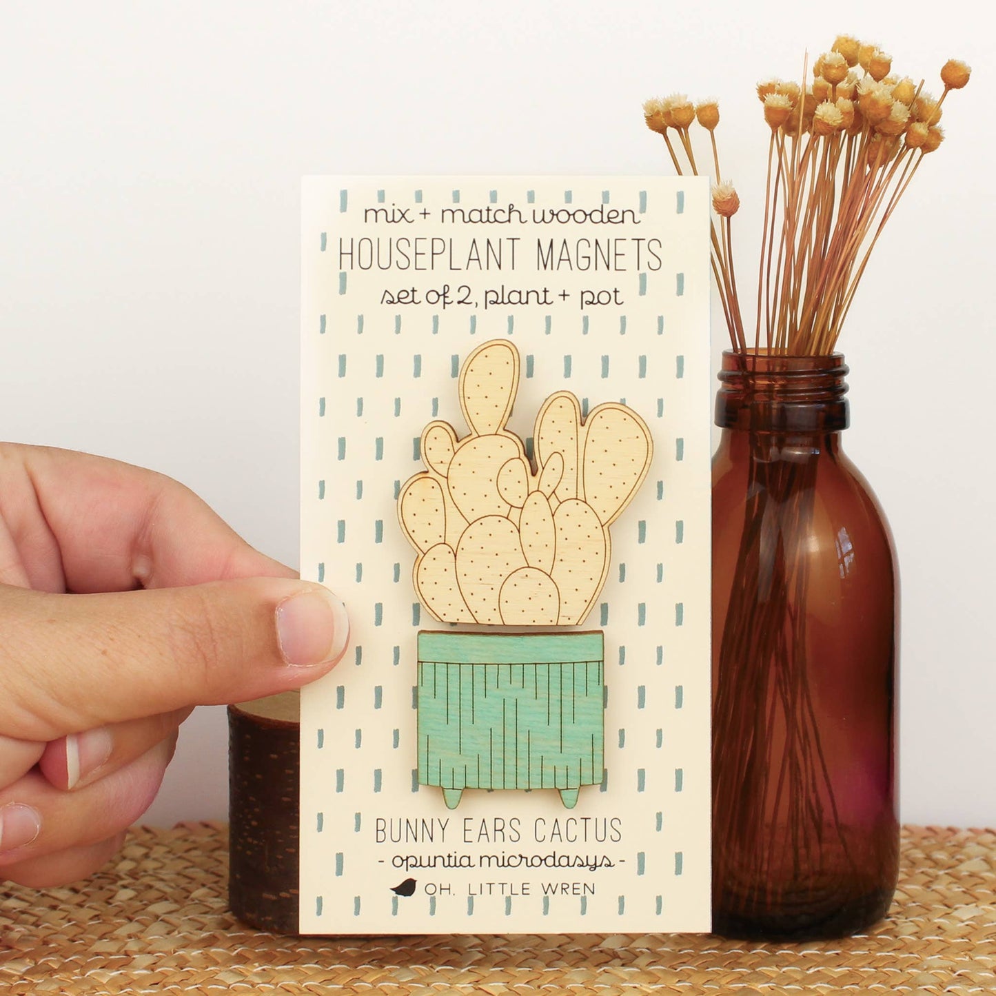 Laser Cut Wood Magnets: Houseplant -
 Bunny Ears Cactus 2pcs