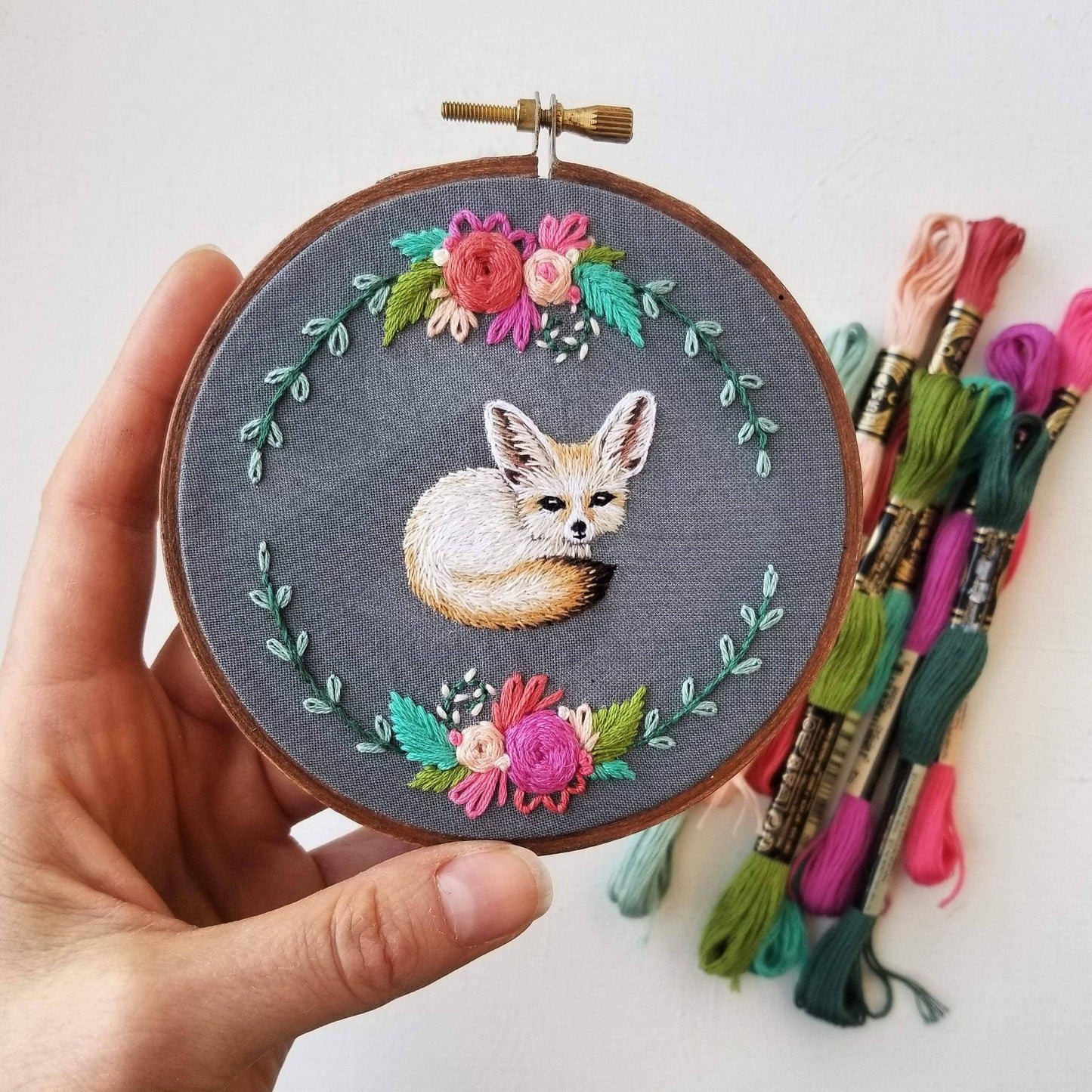 Embroidery Kit: Floral Fennec Fox