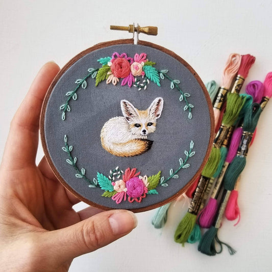 Embroidery Kit: Floral Fennec Fox