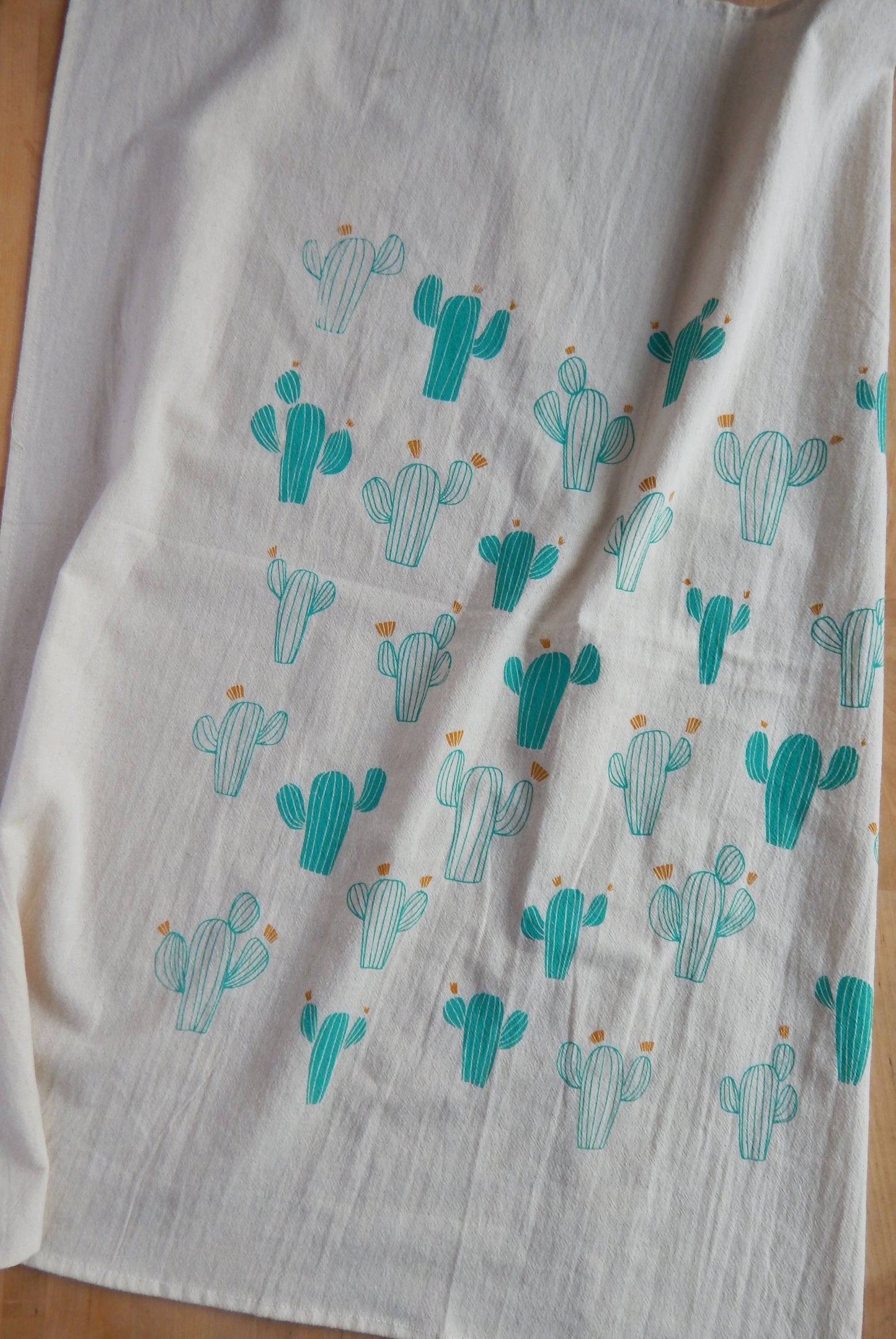 Hand Printed Cotton Tea Towel: Cacti