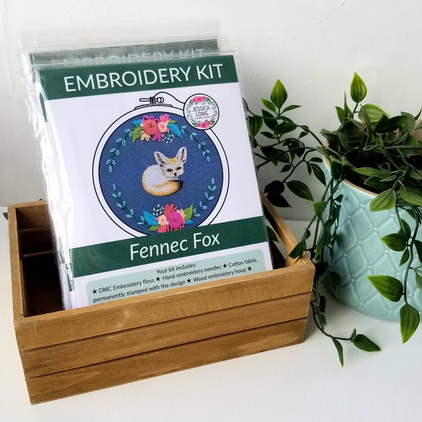 Embroidery Kit: Floral Fennec Fox