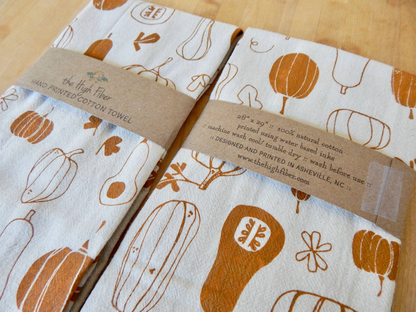 Hand Printed Cotton Tea Towel: Pumpkin + Squash