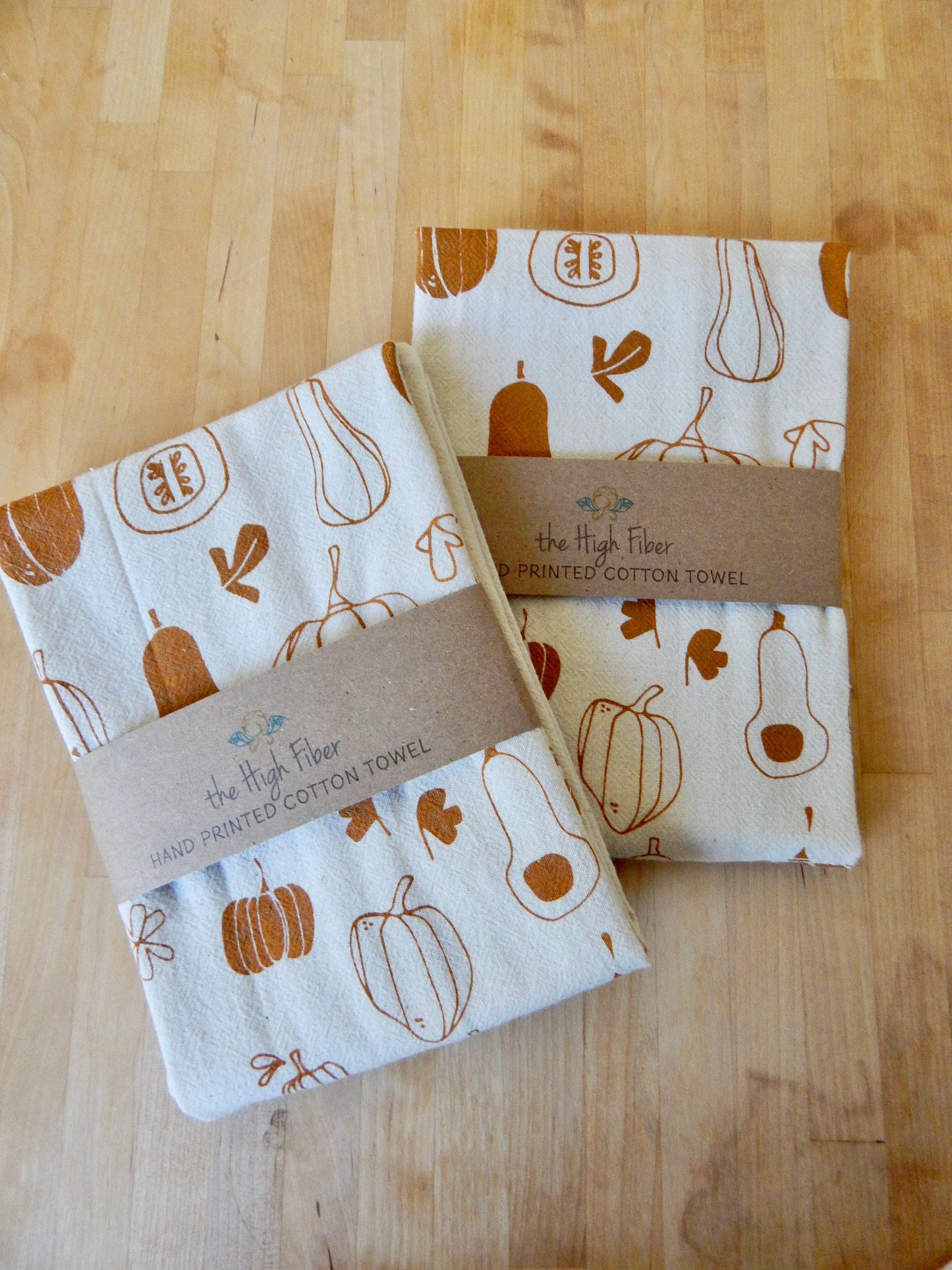 Hand Printed Cotton Tea Towel: Pumpkin + Squash